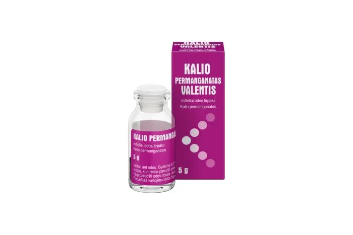 Kalio permanganatas VALENTIS milteliai odos tirpalui 5 g