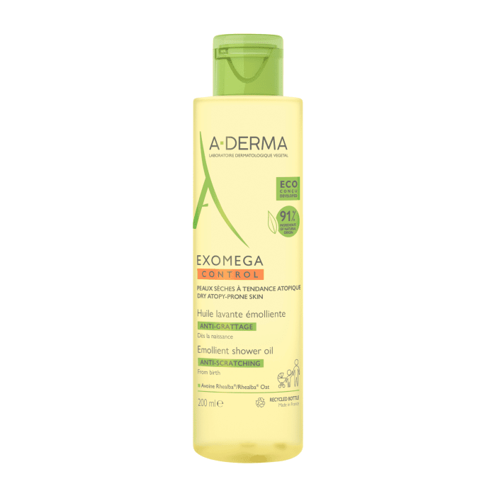 A-DERMA dušo aliejus - emolientas sausai, atopinei veido bei kūno odai EXOMEGA CONTROL 200 ml