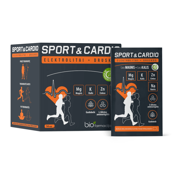 BIOFARMACIJA SPORT&CARDIO bioMagnis 350 mg + bioKalis 350 mg milteliai, N14