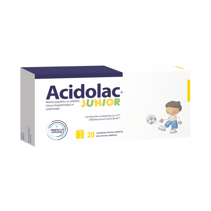 ACIDOLAC Junior tabletės baltojo šokolado skonio tabletės N20
