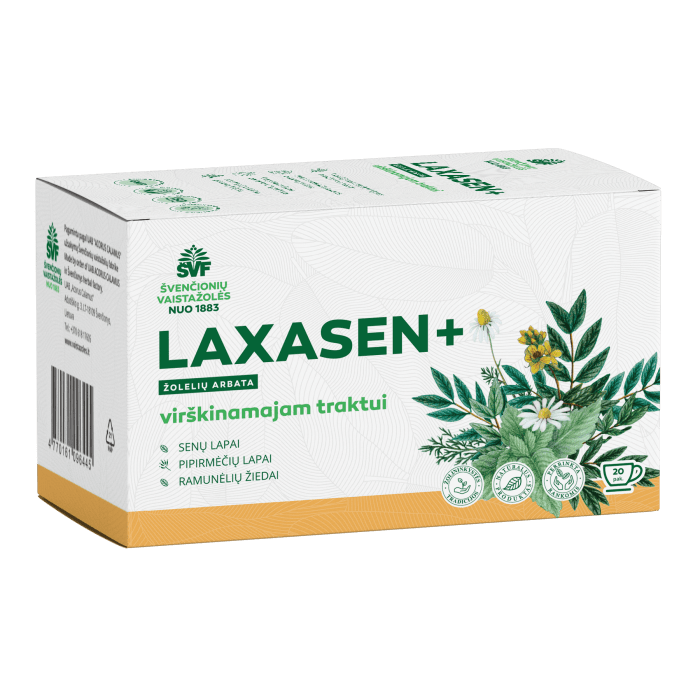ŠVENČIONIŲ VAISTAŽOLĖS virškinamajam traktui LAXASEN+, žolelių arbata, 1,5 g x 20 vnt.