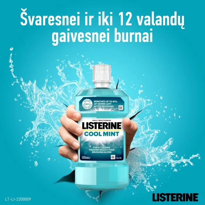 LISTERINE burnos skalavimo skystis, be alkoholio, COOL MINT MILD TASTE 500 ml