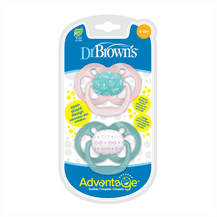 DR. BROWN'S dvipusiai čiulptukai ADVANTAGE, 6-18 mėn., rožiniai N2