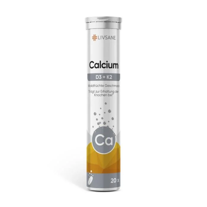 LIVSANE kalcio šnypščiosios tabletės CALCIUM + D3 + K2, N20