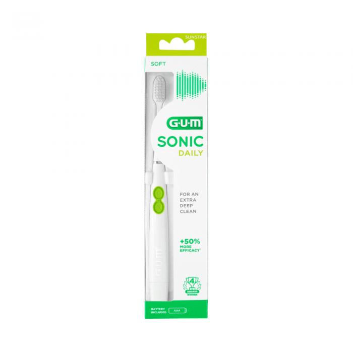 GUM SONIC DAILY dantų šepetėlis (su baterija), baltos spalvos