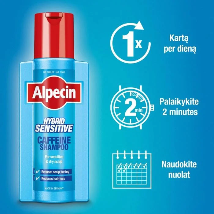 ALPECIN šampūnas su kofeinu sausai galvos odai HYBRID 250 ml