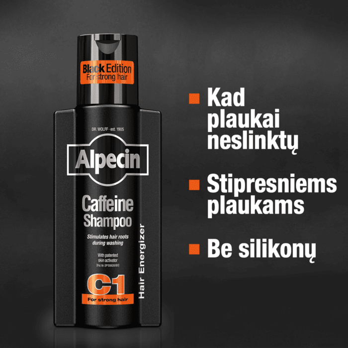 ALPECIN šampūnas su kofeinu nuo plaukų slinkimo BLACK EDITION 250 ml