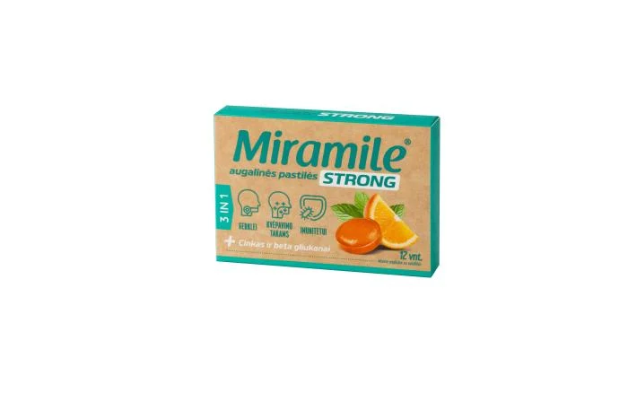 MIRAMILE STRONG su cinku ir beta gliukanais augalinės pastilės N12
