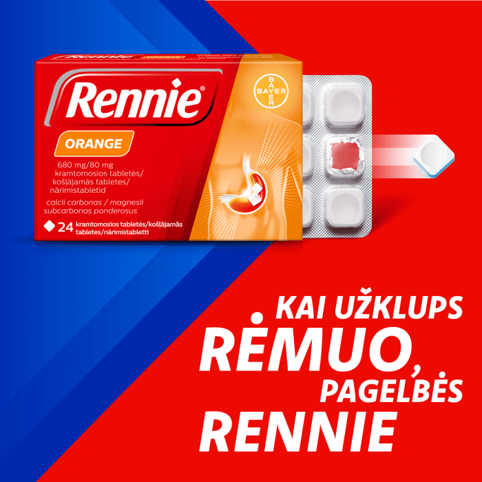 RENNIE ORANGE 680 mg/80 mg kramtomosios tabletės, N24
