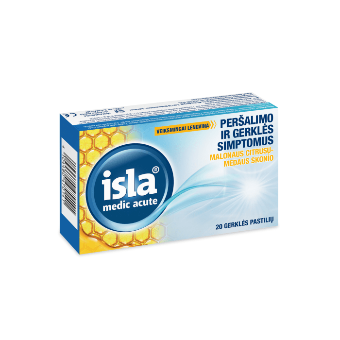 ISLA pastilės gerklei MEDIC ACUTE, citrusų-medaus skonio N20