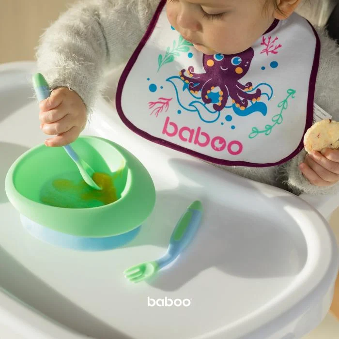 Baboo nuožulnus dubenėlis su prlimpančiu dugnu, 6+ mėn, žalsva