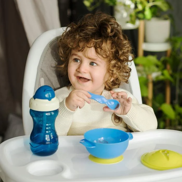 Baboo dubenėlis limpančiu dugnu su dangteliu ir šaukšteliu, 6+ mėn, geltona