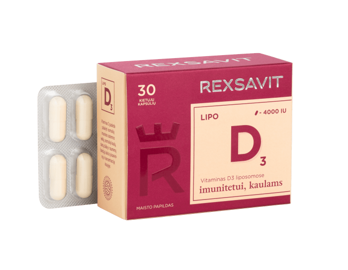 REXSAVIT liposominis vitaminas D3 4000 IU, kietosios kapsulės N30