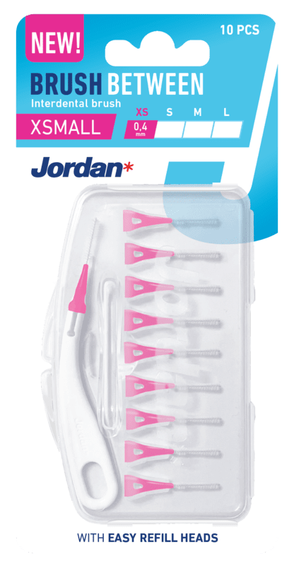 JORDAN „Clinic XS“ tarpdančių šepetėliai, 0,4 mm. 10 vnt.