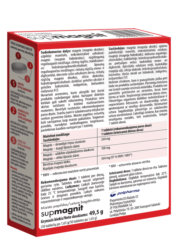 Supmagnit 30 pailginto atpalaidavimo trijų sluoksnių tabletės