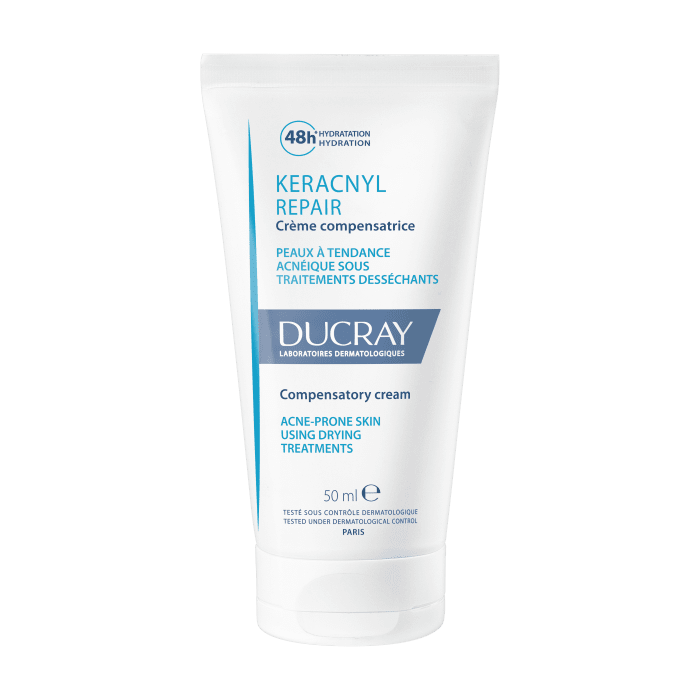 DUCRAY KERACNYL REPAIR drėkinamasis raminamasis į aknę linkusios odos kremas. 50 ml