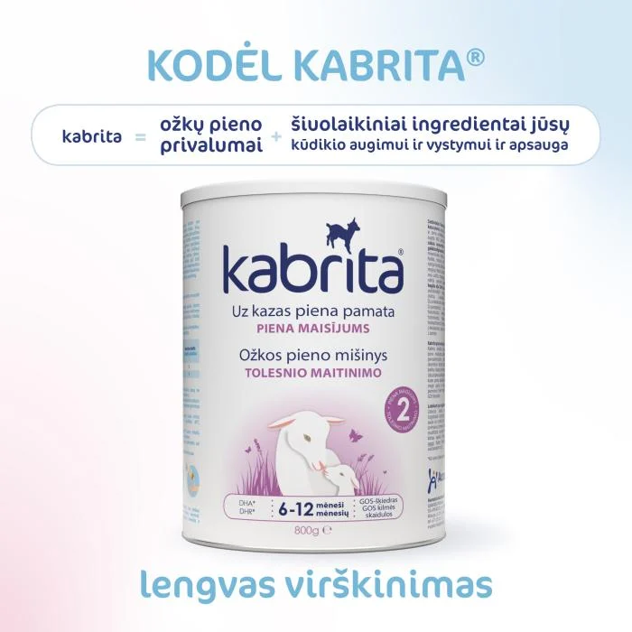 KABRITA 2 ožkos pieno mišinys, 6–12 mėn., 800 g
