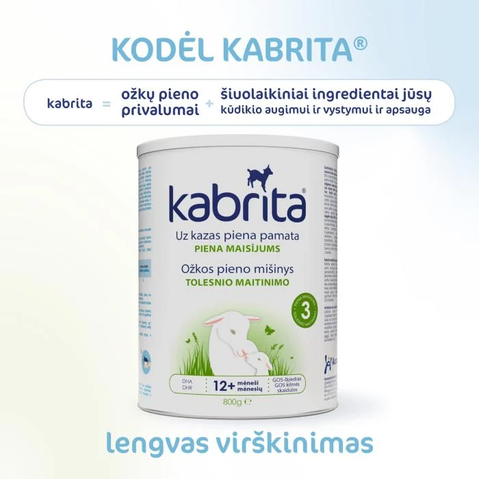KABRITA 3 ožkos pieno mišinys/gėrimas, nuo 12 mėn., 800 g