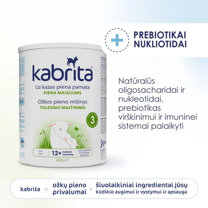 KABRITA 3 ožkos pieno mišinys/gėrimas, nuo 12 mėn., 800 g