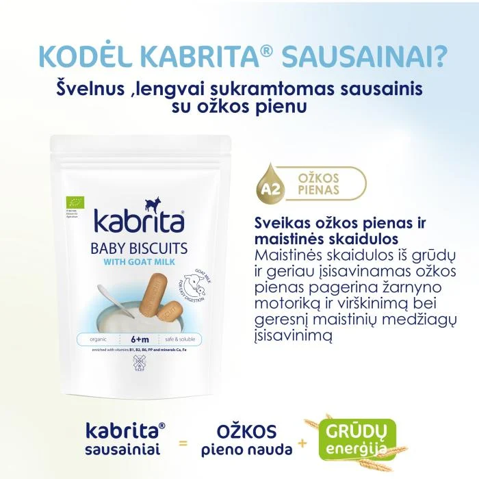 KABRITA ožkos pieno pagrindu pagaminti sausainiai, nuo 6 mėn.,115g