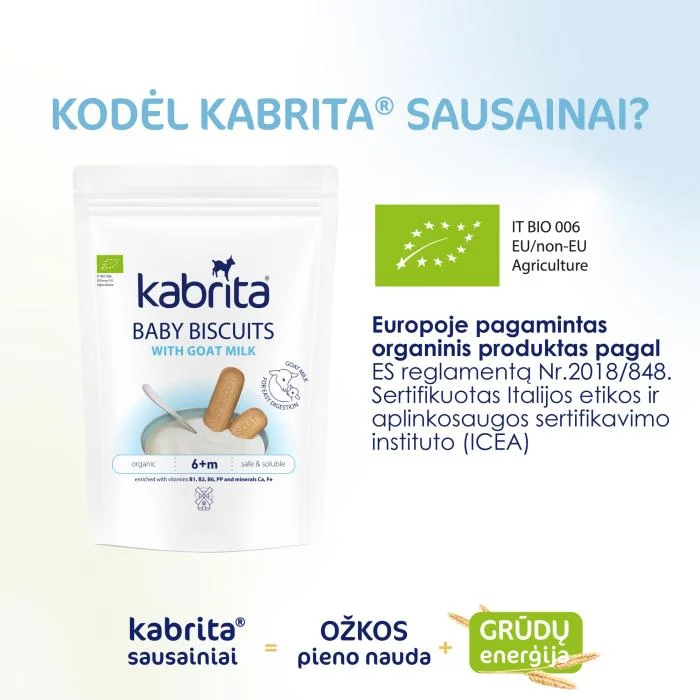 KABRITA ožkos pieno pagrindu pagaminti sausainiai, nuo 6 mėn.,115g
