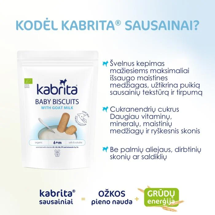 KABRITA ožkos pieno pagrindu pagaminti sausainiai, nuo 6 mėn.,115g