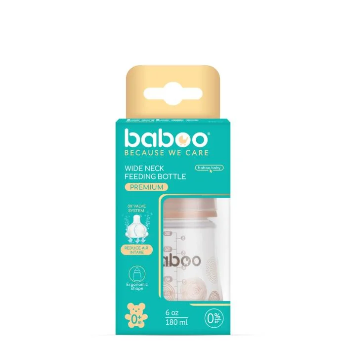 Baboo antikolinis buteliukas plataus kaklelio, 180 ml, 0+ mėn., Au Naturale