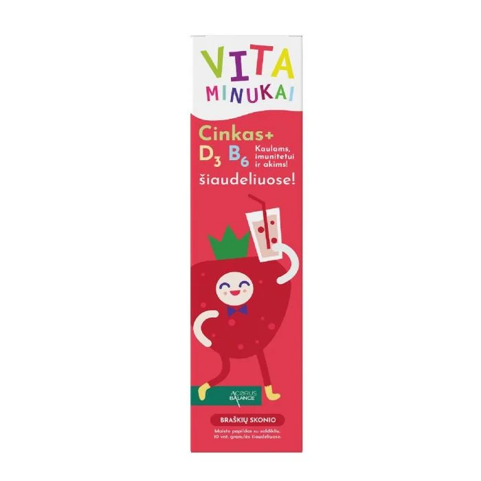 ACORUS BALANCE VITAMINUKAI su cinku, vit. D ir B6 šiaudeliuose, braškių sk., 10 vnt.
