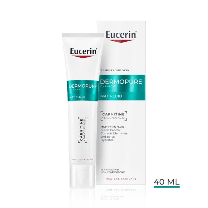 EUCERIN® DermoPure Clinical matinį efektą suteikiantis fluidas į aknę linkusiai odai, 40 ml