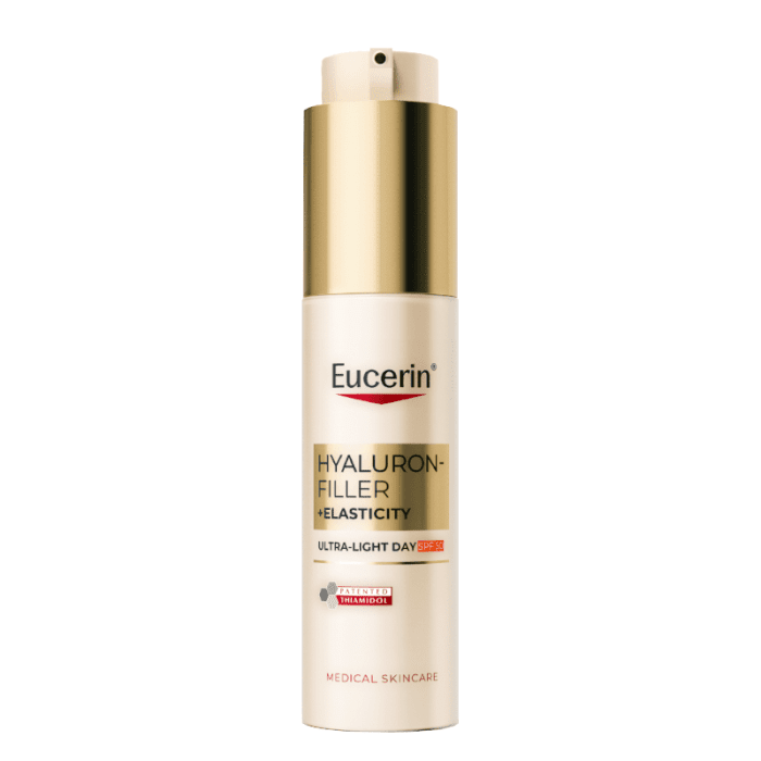 EUCERIN Hyaluron-Filler + Elasticity itin lengvos tekstūros dieninis kremas SPF 50, 50 ml