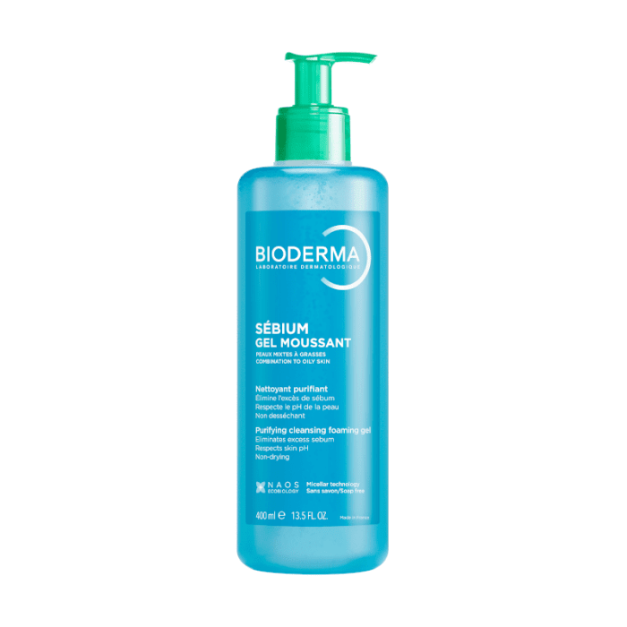 BIODERMA švelnus gelinis prausiklis riebiai, mišriai odai SÉBIUM GEL MOUSSANT, 400 ml