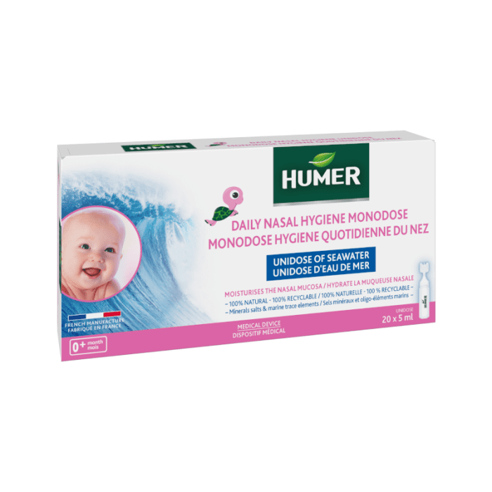 HUMER vienkartinės jūros vandens ampulės kūdikiams, 20 monodozių, 5 ml