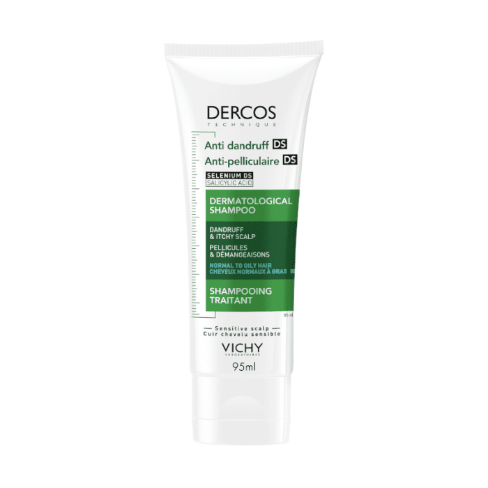 VICHY DERCOS šampūnas nuo pleiskanų, normaliems ir riebaluotis linkusiems plaukams, 95 ml