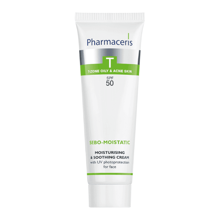 PHARMACERIS T, Sebo Moistatic drėkinamasis kremas riebiai, mišriai odai, SPF50, 50 ml