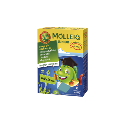MOLLER OMEGA-3  Junior vaisių skonio kramtomos žuvelės, N45