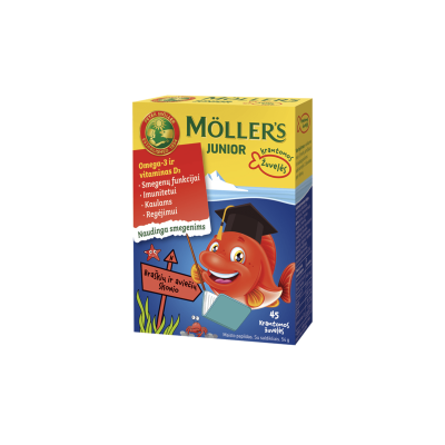 MOLLERS OMEGA-3 Junior braškių /aviečių skonio kramtomos žuvelės, N45