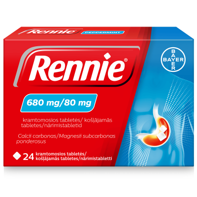 RENNIE 680 mg/80 mg kramtomosios tabletės nuo rėmens N24