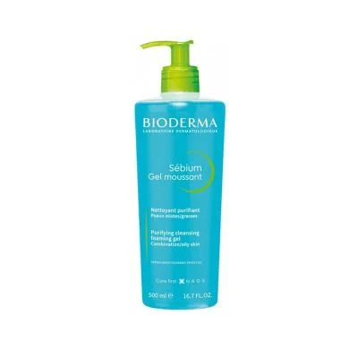 BIODERMA švelnus gelinis prausiklis riebiai, mišriai odai SEBIUM GEL MOUSSANT, 500 ml
