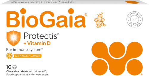Biogaia Protectis kramtomosios tabletės su vitaminu D3, apelsinų skonio N10