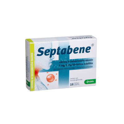 Septabene citrinų ir šeivamedžio skonio 3 mg/1mg kietosios pastilės N16