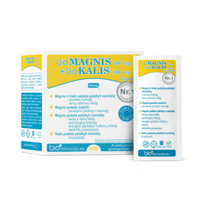 BIOFARMACIJA bioMAGNIS 300mg + bioKALIS 300 mg milteliai, N30