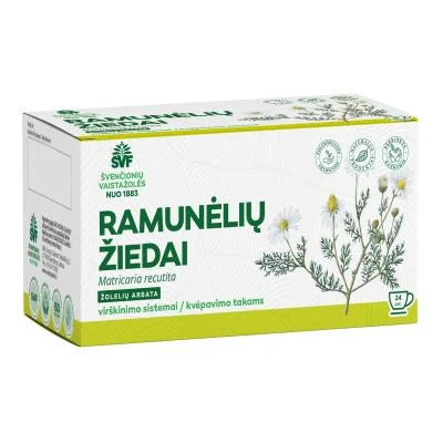 ŠVENČIONIŲ VAISTAŽOLĖS RAMUNĖLIŲ ŽIEDAI, žolelių arbata, 1 g x 24 vnt.