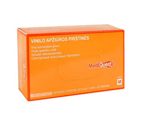 MEDIQUEST vinilinės apžiūros pirštinės be pudros (M), N100