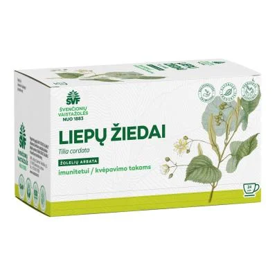 ŠVENČIONIŲ VAISTAŽOLĖS LIEPŲ ŽIEDAI, žolelių arbata, 1,5g 24 vnt.