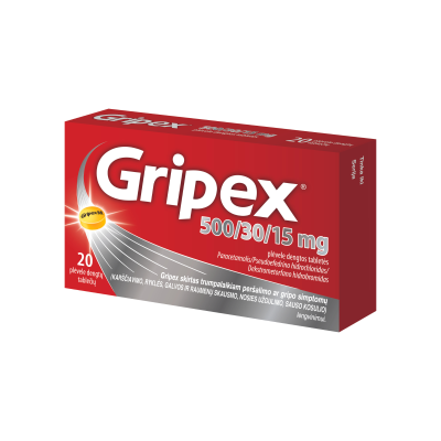 GRIPEX 500 mg/30 mg/15 mg plėvele dengtos tabletės N20
