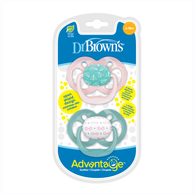 DR. BROWN'S dvipusiai čiulptukai ADVANTAGE, 6-18 mėn., rožiniai N2