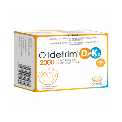 OLIDETRIM Vitaminas D3 2000 TV + K2 ir omega rūgštimis minkštosios kapsulės N30