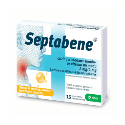 SEPTABENE citrinų ir medaus skonio 3 mg/1 mg kietosios pastilės N16
