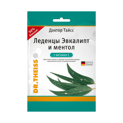 DR. THEISS eukaliptų ledinukai su mentoliu ir vitaminu C 75 g