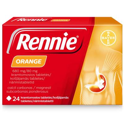 RENNIE ORANGE 680 mg/80 mg kramtomosios tabletės, N24